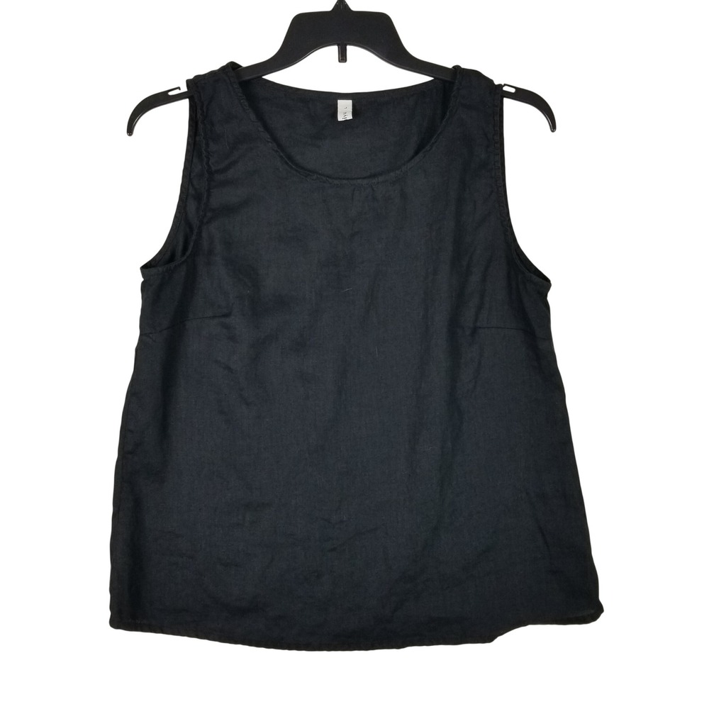 Amazhiyu Tank Top Women Large Black 100% Linen Sleeveless Basic 326856WTP